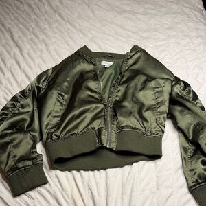 Topshop Dark Green Satin Bomber Jacket